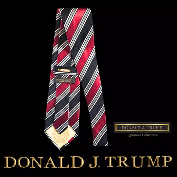Donald J. Trump Signature Collection Necktie w/ Tie Box Black & Red Striped NEW - Picture 2 of 3